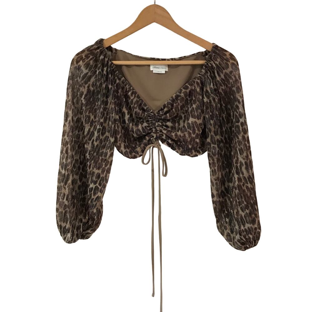 LOVERS + FRIENDS Hank top brown black gold shimmer cheetah crop blouse - Picture 2 of 10
